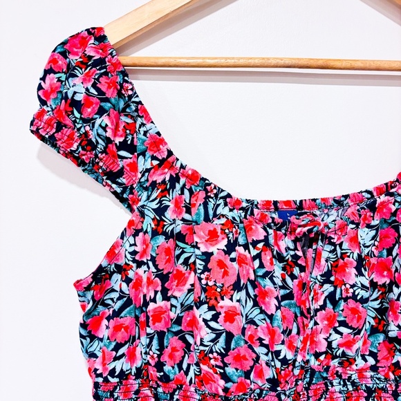 OLD NAVY Black & Red Floral Smocked Summer Dress | Large * - Picture 4 of 9